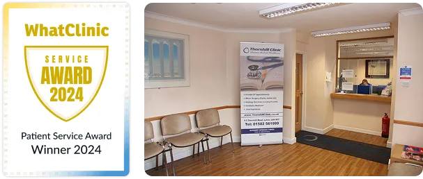 Thornhill Clinic reception area with WhatClinic 2024 Patient Service Award, specializing in circumcision services.